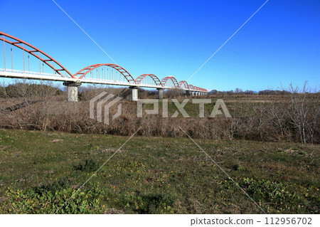 Japan's longest Arakawa aqueduct bridge spanning between Arakawa City and Kumagaya City 112956702
