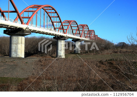 Japan's longest Arakawa aqueduct bridge spanning between Arakawa City and Kumagaya City 112956704