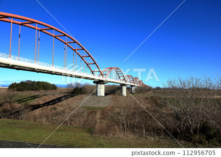 Japan's longest Arakawa aqueduct bridge spanning between Arakawa City and Kumagaya City 112956705