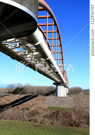 Japan's longest Arakawa aqueduct bridge spanning between Arakawa City and Kumagaya City 112956707