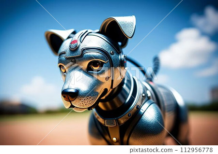 Cute dog made out of metal generated by AI. Cute dog made out of metal generated by AI. 112956778