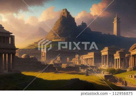 Beautiful old house in the woods in autumn, illustration generated by AI 112956875