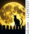 Full moon, moon and cute cat silhouette 112957237