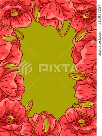 Frame with poppies flowers. Beautiful decorative plants. Frame with poppies flowers. Beautiful decorative plants. 112957284