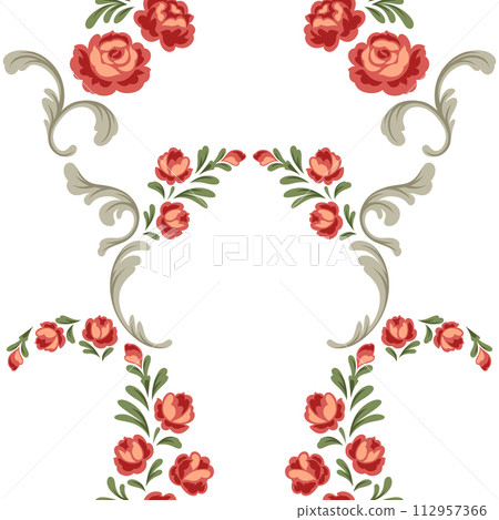 Pattern with baroque flowers. Beautiful decorative vintage plants and leaves. 112957366