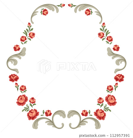 Frame with baroque flowers. Beautiful decorative vintage plants and leaves. 112957391