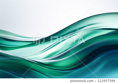 Abstract template. Transparent three-dimensional green and navy gradation waves on a white background. AI generated image Abstract template. Transparent three-dimensional green and navy gradation waves on a white background. AI generated image 112957394