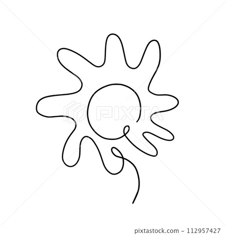 Continuous line art sun, single line sketch, isolated on white background. One continuous line drawing. 112957427