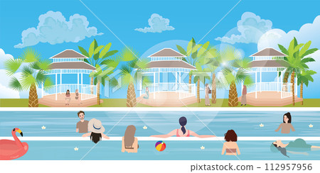 swimming pool situation people family girl man woman having fun vacation happy outdoor 112957956