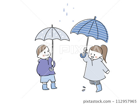 Illustration of men and women holding an umbrella 112957965