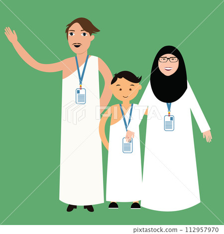 family haj hajj pilgrim man father mother woman kids wearing islam hijab ihram clothes vector illustration family haj hajj pilgrim man father mother woman kids wearing islam hijab ihram clothes vector illustration 112957970