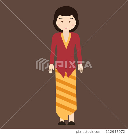 indonesian traditional clothes woman dress kebaya batik vector cartoon java costume 112957972