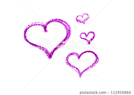 A set of purple hearts drawn in pencil on transparent background. 112958868