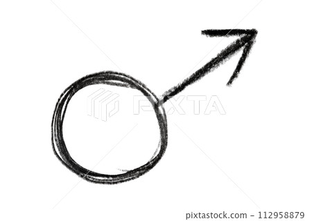 The symbol of Mars, drawn in black pencil, isolated on a white background. Denotes the masculine principle. 112958879