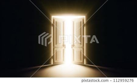 Door to the future Shining future door opening 112959276