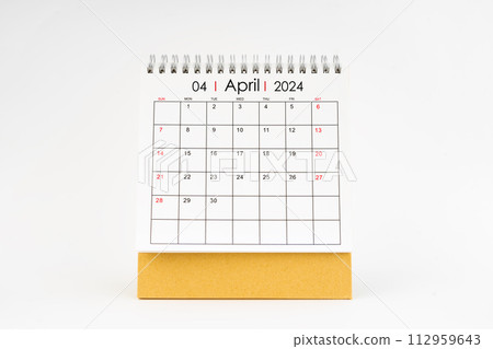 2024 April monthly desk calendar isolated on white. 2024 April monthly desk calendar isolated on white. 112959643