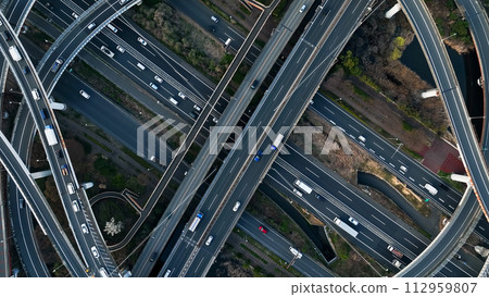 Highway junction aerial drone shot 112959807