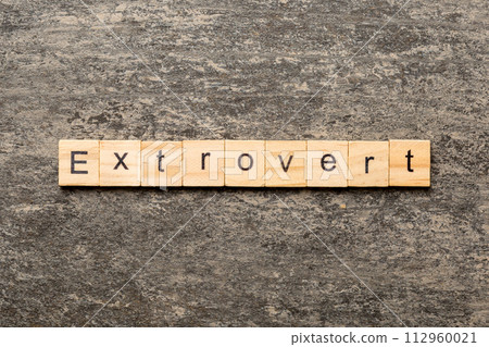 extrovert word written on wood block. extrovert text on table, concept 112960021