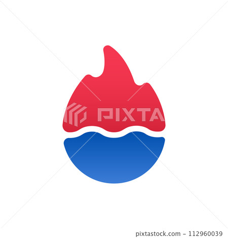 Hot Fire flame and cold liquid water abstract icon 112960039