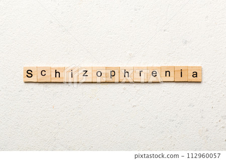 schizophrenia word written on wood block. schizophrenia text on table, concept 112960057