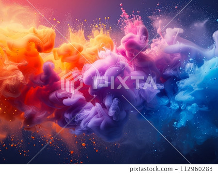 AI-generated content. HOli Decorative Dye Splash, color powder explosion. Abstract colorful rainbow background with color splashes. 112960283