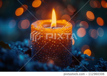 AI-generated content. Warm light of Candle in Darkness. Candlelight at night AI-generated content. Warm light of Candle in Darkness. Candlelight at night 112960306