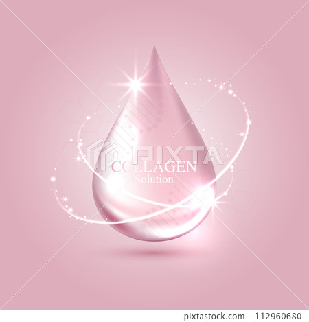 Collagen solution and DNA on a pink background. vitamin solution complex with chemical formula from nature. beauty treatment nutrition skin care design. medical and scientific concepts. vector design. Collagen solution and DNA on a pink background. vitamin solution complex with chemical formula from nature. beauty treatment nutrition skin care design. medical and scientific concepts. vector design. 112960680