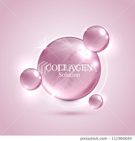 Collagen solution and DNA on a pink background. vitamin solution complex with chemical formula from nature. beauty treatment nutrition skin care design. medical and scientific concepts. vector design. 112960684