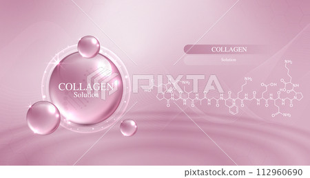 Collagen solution and DNA on a pink background. vitamin solution complex with chemical formula from nature. beauty treatment nutrition skin care design. medical and scientific concepts. vector design. 112960690