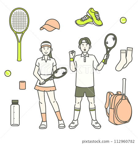 illustration of a person dressed in a tennis outfit illustration of a person dressed in a tennis outfit 112960782