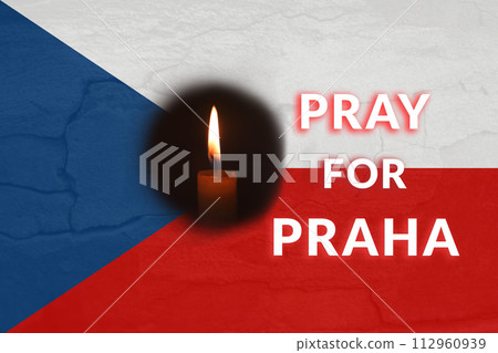 Pray for Praha. Banner for design. Text. Mass shooting in Prague. Flag of Czech Republic Pray for Praha. Banner for design. Text. Mass shooting in Prague. Flag of Czech Republic 112960939