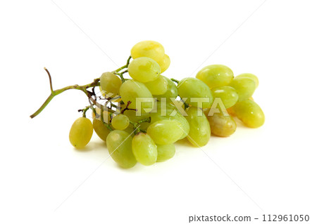 Bunch of organic green grapes isolated on white background. Bunch of organic green grapes isolated on white background. 112961050