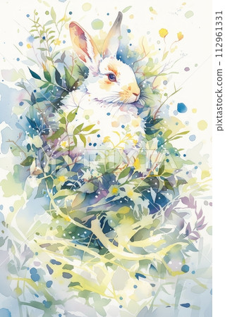 AI-generated content. Beautiful watercolor painting of a rabbit. Easter Bunny 112961331