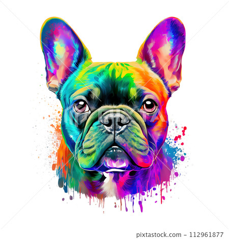 Colorful french Bulldog head on clean background, DTG Printing, DTF Transfer, Sublimation designs, Dog. Pet. Animals. Illustration, Generative AI. Colorful french Bulldog head on clean background, DTG Printing, DTF Transfer, Sublimation designs, Dog. Pet. Animals. Illustration, Generative AI. 112961877