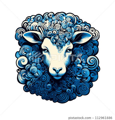 Sheep head design on clean background, DTG Printing, DTF Transfer, Sublimation designs, Farm animals. Illustration, Generative AI. 112961886