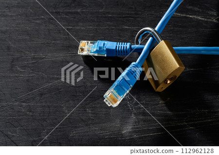 network cable and padlock 112962128