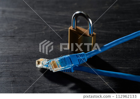 network cable and padlock 112962133