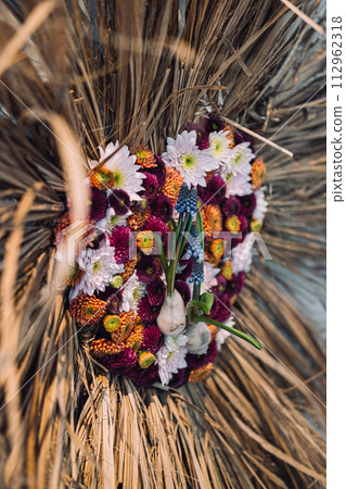 Heart-Shaped Floral Arrangement with Wheat Straws Heart-Shaped Floral Arrangement with Wheat Straws 112962318
