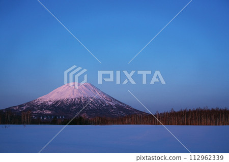 View of Mt. Yotei from Miyata Viewpoint Parking in winter 112962339