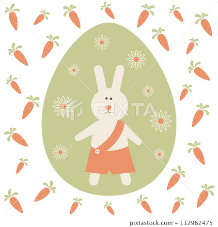 Easter card with bunny boy. Flat style. Round ornament. Ideal for holiday design. Vector illustration. Easter card with bunny boy. Flat style. Round ornament. Ideal for holiday design. Vector illustration. 112962475