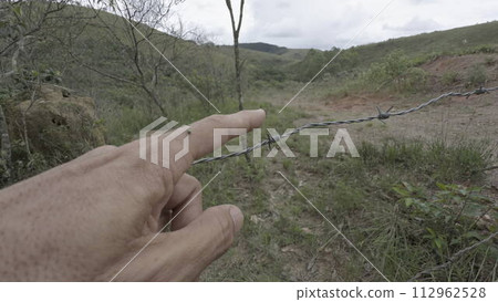 Cautionary Touch on a Spiky Fence with a Perching Insect Cautionary Touch on a Spiky Fence with a Perching Insect 112962528