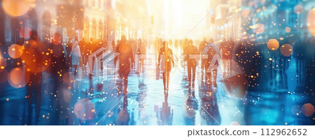 Abstract illustration of people moving in city. Abstract illustration of people moving in city. 112962652