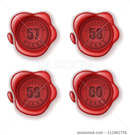 Celebrating 57-60 Years Greeting card Wax Seal, Vector Illustration Celebrating 57-60 Years Greeting card Wax Seal, Vector Illustration 112962756