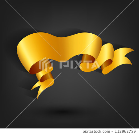 Golden Banner Ribbon On Dark Background, Vector Illustration 112962759