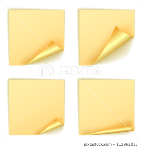 Blank Cream Square Stickers With Curl Sets, Vector Illustration Blank Cream Square Stickers With Curl Sets, Vector Illustration 112962813