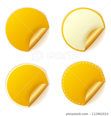 Blank Gold Round Stickers With Curl Sets, Vector Illustration Blank Gold Round Stickers With Curl Sets, Vector Illustration 112962814