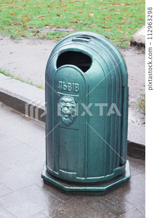 Vintage iron turquoise trash can, tank in Lviv Vintage iron turquoise trash can, tank in Lviv 112963298