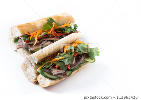 Vietnamese banh mi sandwich isolated on white background Vietnamese banh mi sandwich isolated on white background 112963426