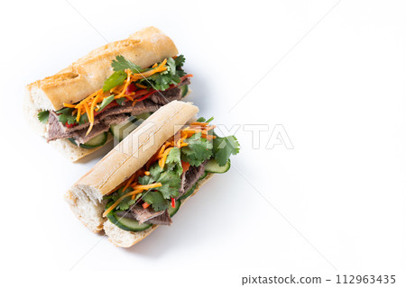 Vietnamese banh mi sandwich isolated on white background Vietnamese banh mi sandwich isolated on white background 112963435
