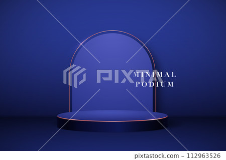 Blue minimalist podium with arch 112963526